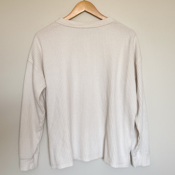 Waffle Henley Lounge Top with 1/4 Button Up - Picture 2 of 3